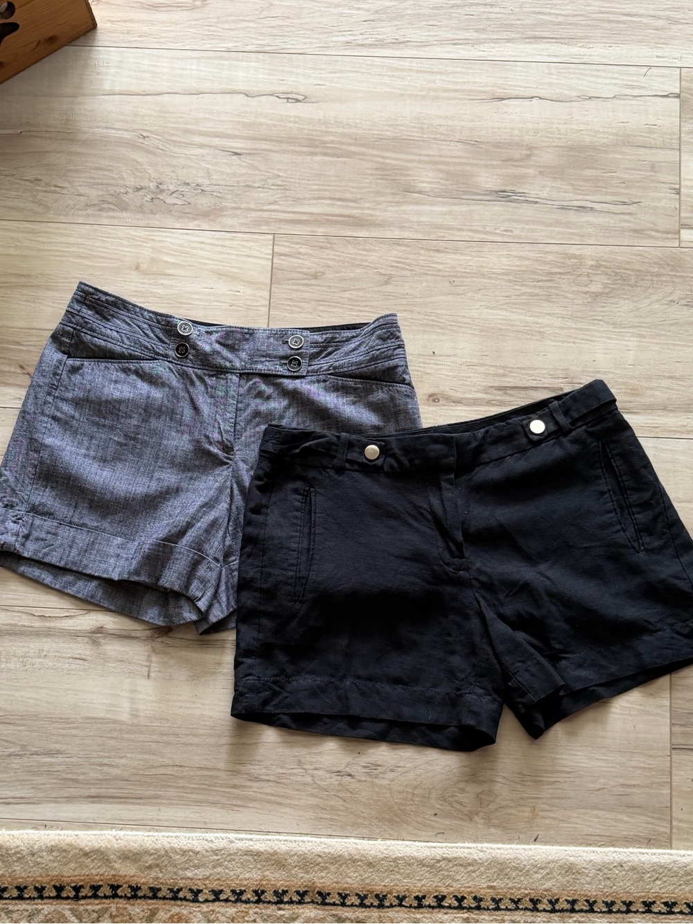 White House Black Market Black and Gray Linen-Blend Shorts Duo